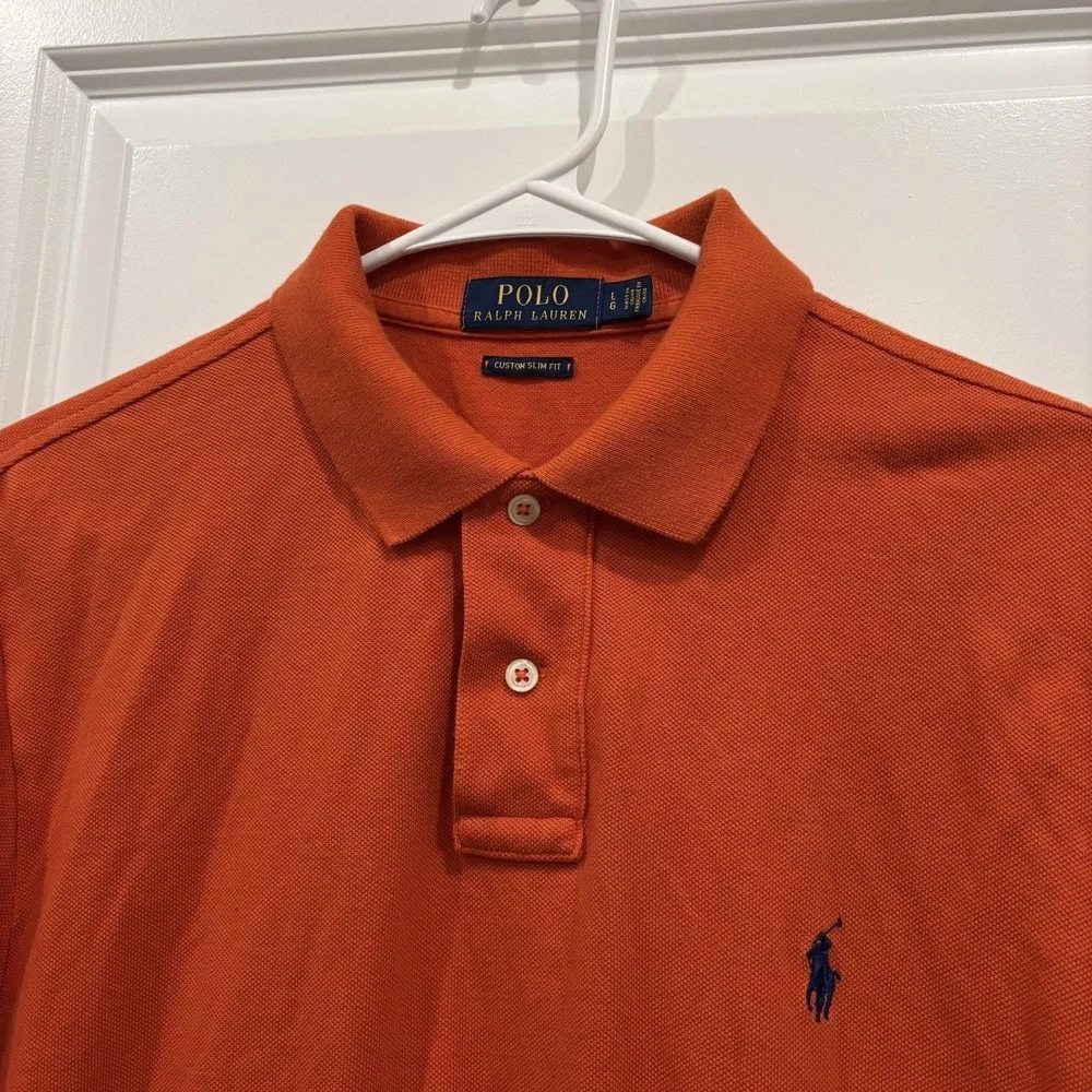 Polo Ralph Lauren Custom Slim Fit Orange Mens Short Sleeve Polo Shirt Size Large
